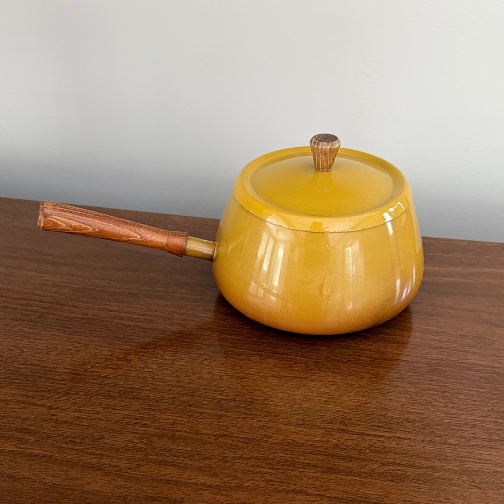 Mid Century Yellow Fondue Pot with Lid